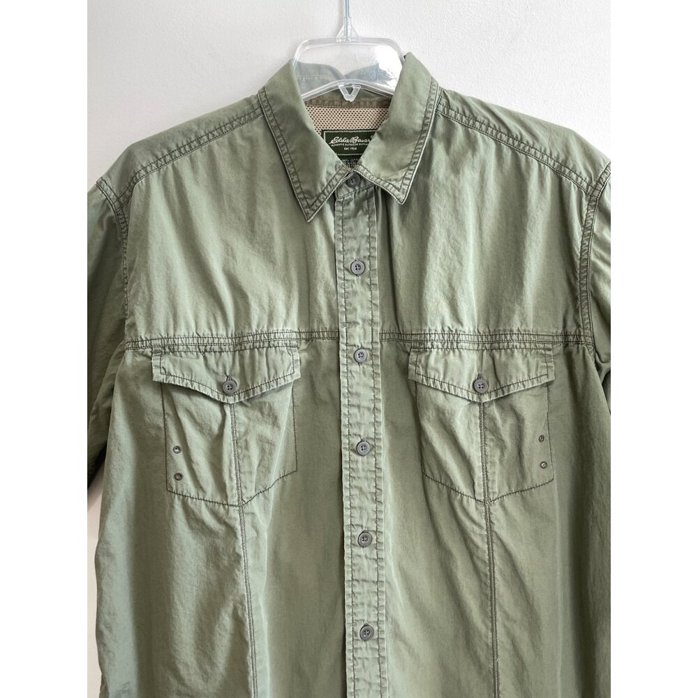 VTG Eddie Bauer Camp Shirt Mens L Green Short Sleeve Fishing Hiking Outdoors - Picture 3 of 7